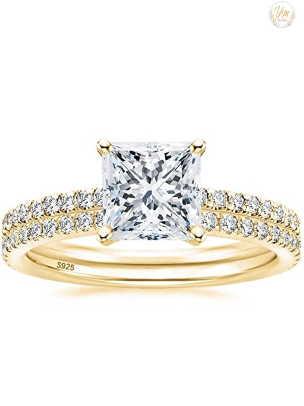2.5ct Princess Cut CZ Wedding Ring Set 925 Sterling Silver Bridal Set Halo